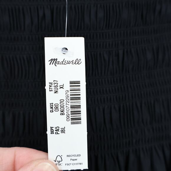 Madewell Smocked Waist Poplin Midi Skirt Black Size XL NWT - Picture 5 of 8
